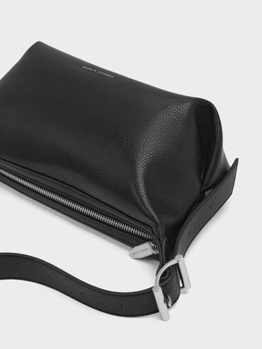 Larsen Buckle-Strap Slouchy Shoulder Bag, Noir, hi-res