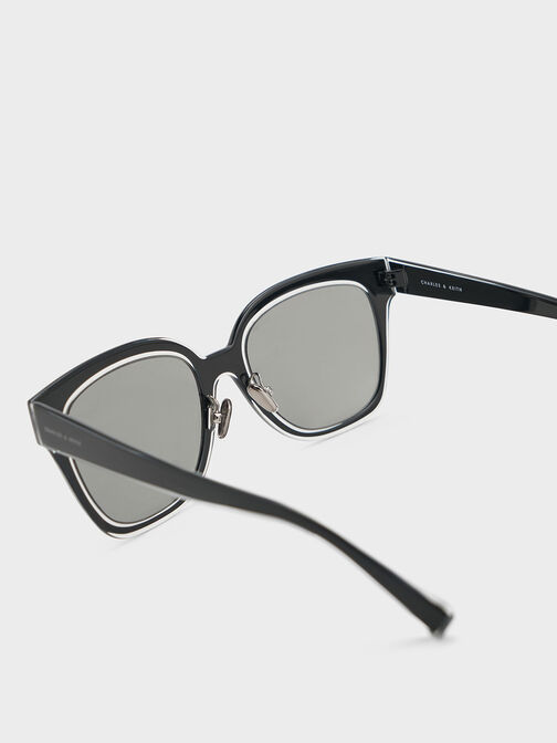 Oversized Square Metallic Accent Sungalsses, , hi-res