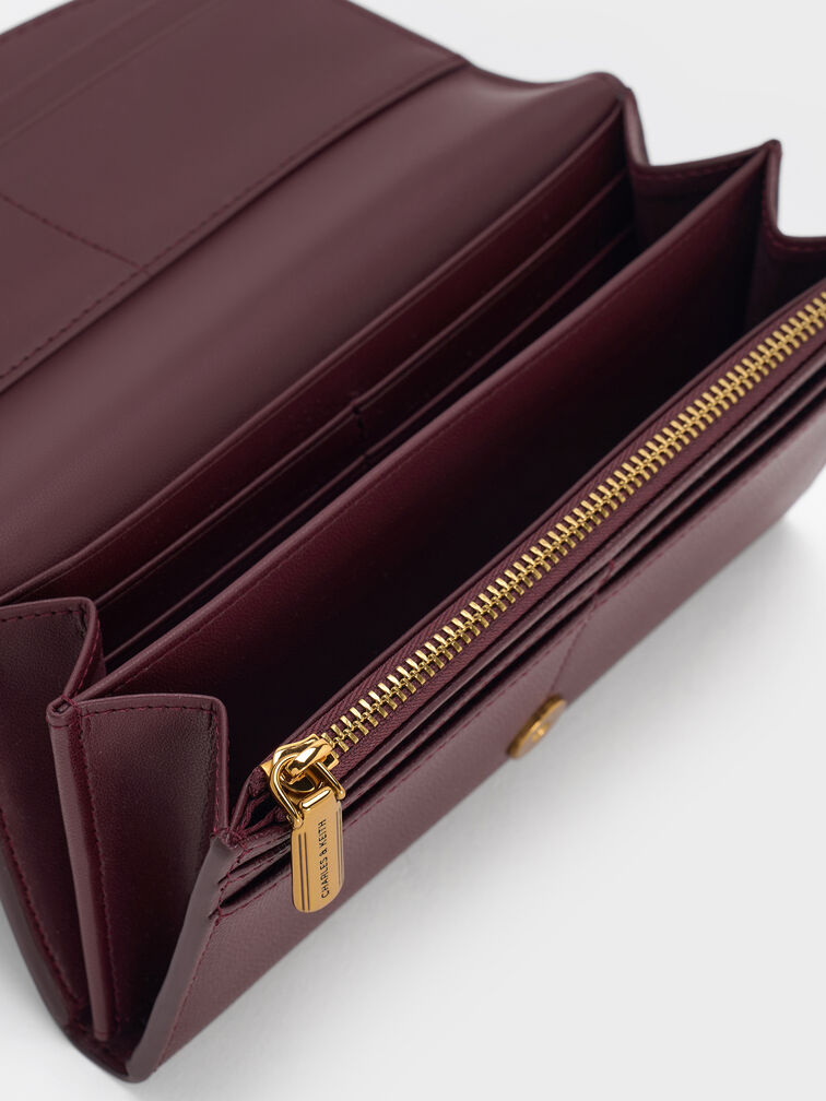 Briony Curved Flap Long Wallet, Wineberry Red, hi-res