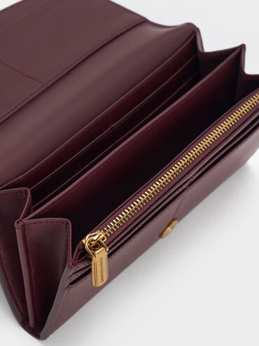 Briony Curved Flap Long Wallet, Wineberry Red, hi-res