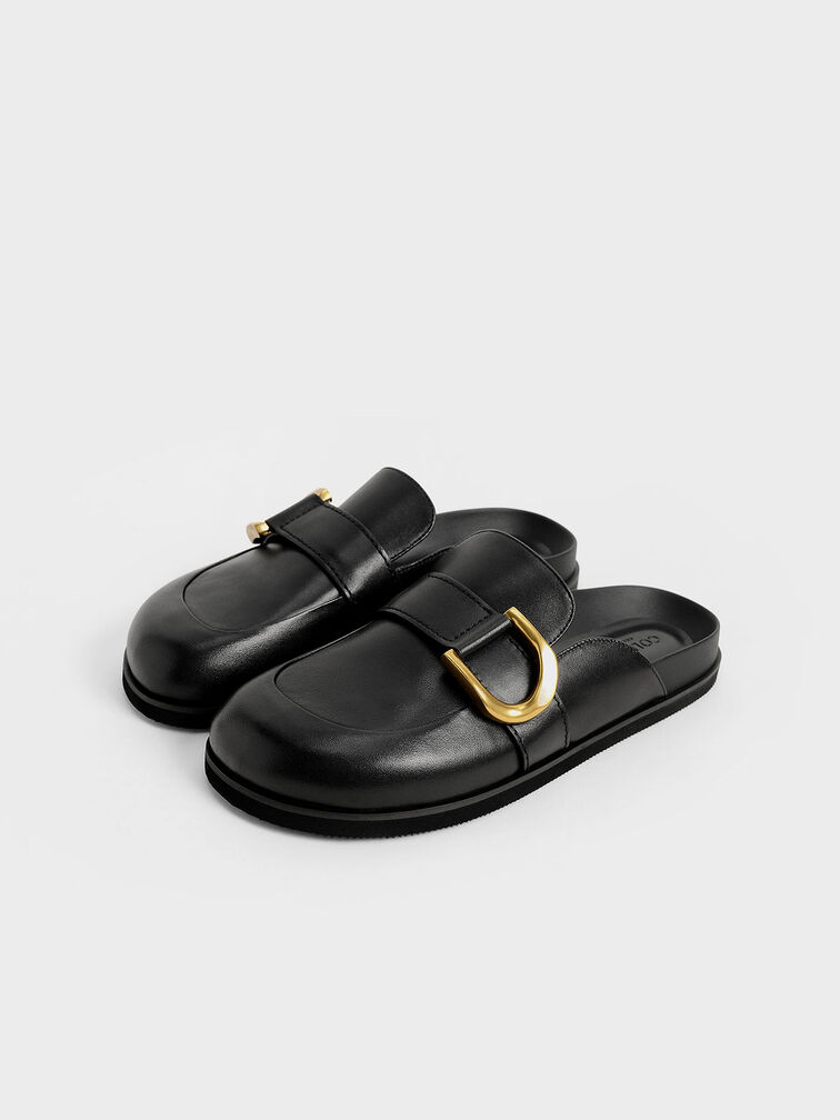 Gabine Buckled Leather Loafer Mules, , hi-res