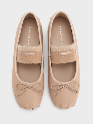 Winona Bow Furry-Strap Mary Jane Flats, Nude, hi-res