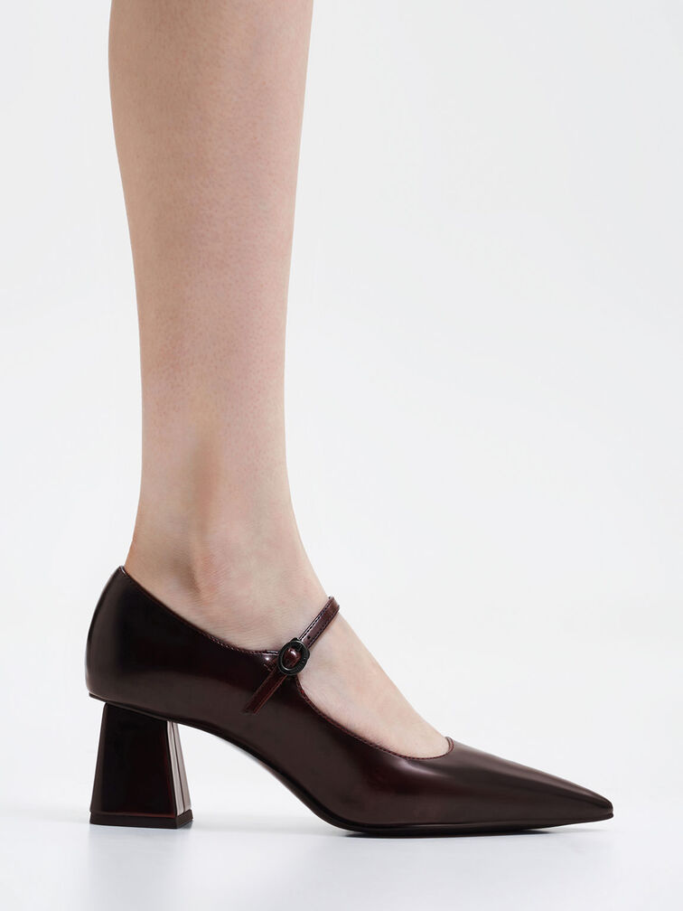 Pointed-Toe Mary Jane Pumps, สีแดง, hi-res