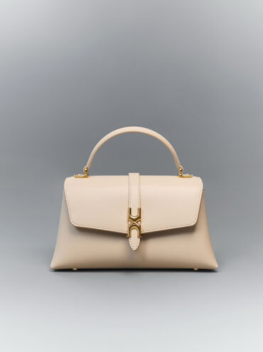 กระเป๋าถือดีไซน์สายโซ่ตกแต่งหัวเข็มขัดเมทัลลิครุ่น Adalyn, สีดัสเต็ดโอ๊ต, hi-res