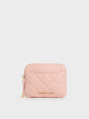 Alva Quilted Top-Zip Card Holder, Pink, hi-res