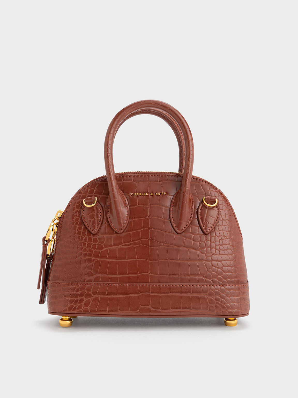 Mocha Harmonee Croc Embossed Bowling Bag CHARLES KEITH TH