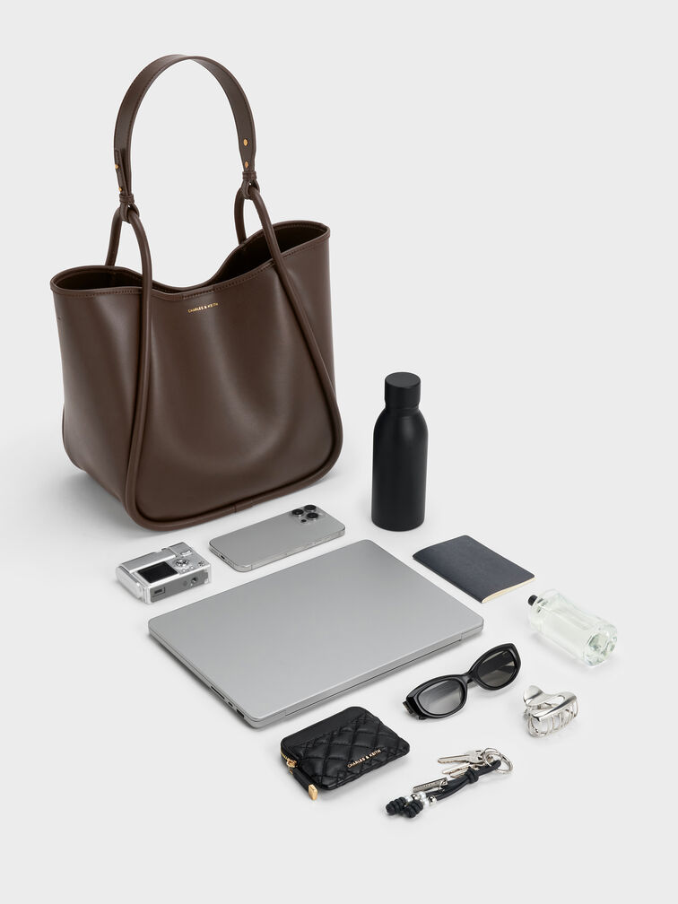 กระเป๋าโท้ทดีไซน์ทรงโค้งรุ่น Lyla, สีเอสเพรสโซบราวน์, hi-res