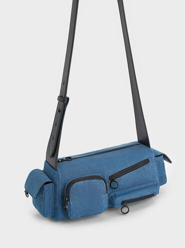 Mathilda Denim Multi-Pocket Shoulder Bag, Denim Blue, hi-res