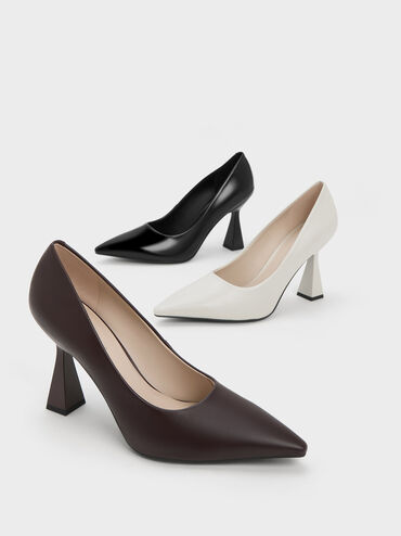 Trapeze Heel Pointed-Toe Pumps, Black Boxed, hi-res