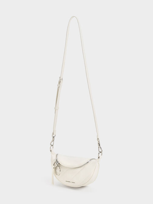 Philomena Crinkle-Effect Half-Moon Crossbody Bag, สีครีม, hi-res