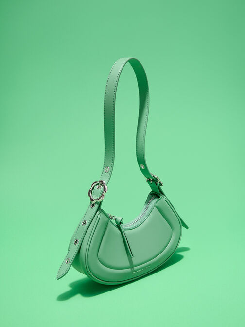 Petra Curved Shoulder Bag, Green, hi-res