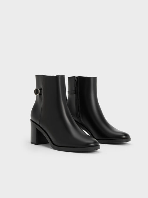 Side-Buckle Block Heel Ankle Boots, Black, hi-res