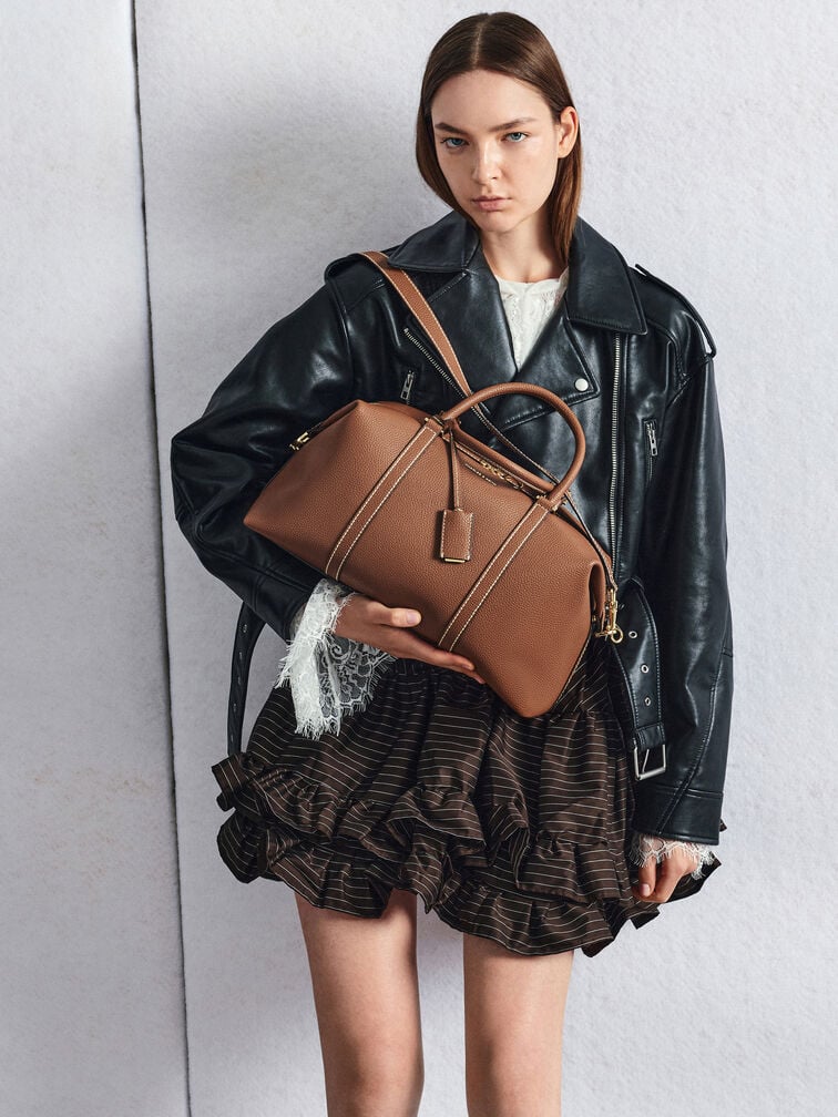 Chance Recycled Leather Bowling Bag, Chocolate, hi-res