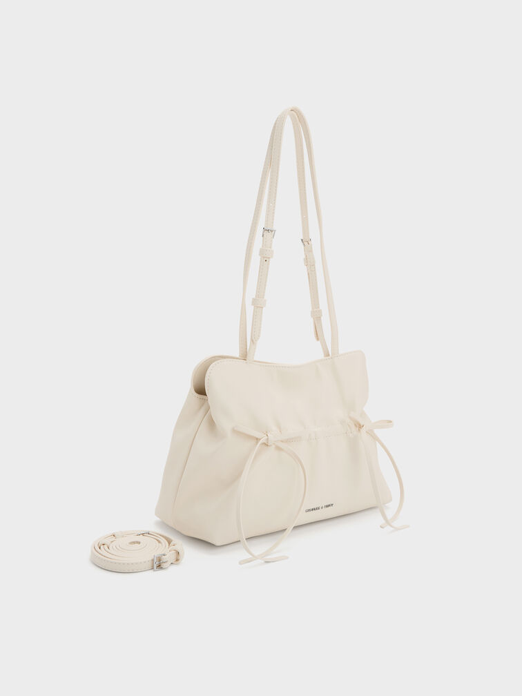 Reese Ruched Bow Shoulder Bag, Cream, hi-res