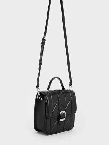 Lin Quilted Belted Backpack, สีดำอะไหล่สีเงิน, hi-res