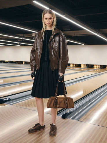 Britton Recycled Suede Elongated Shoulder Bag, Mocha Brown, hi-res