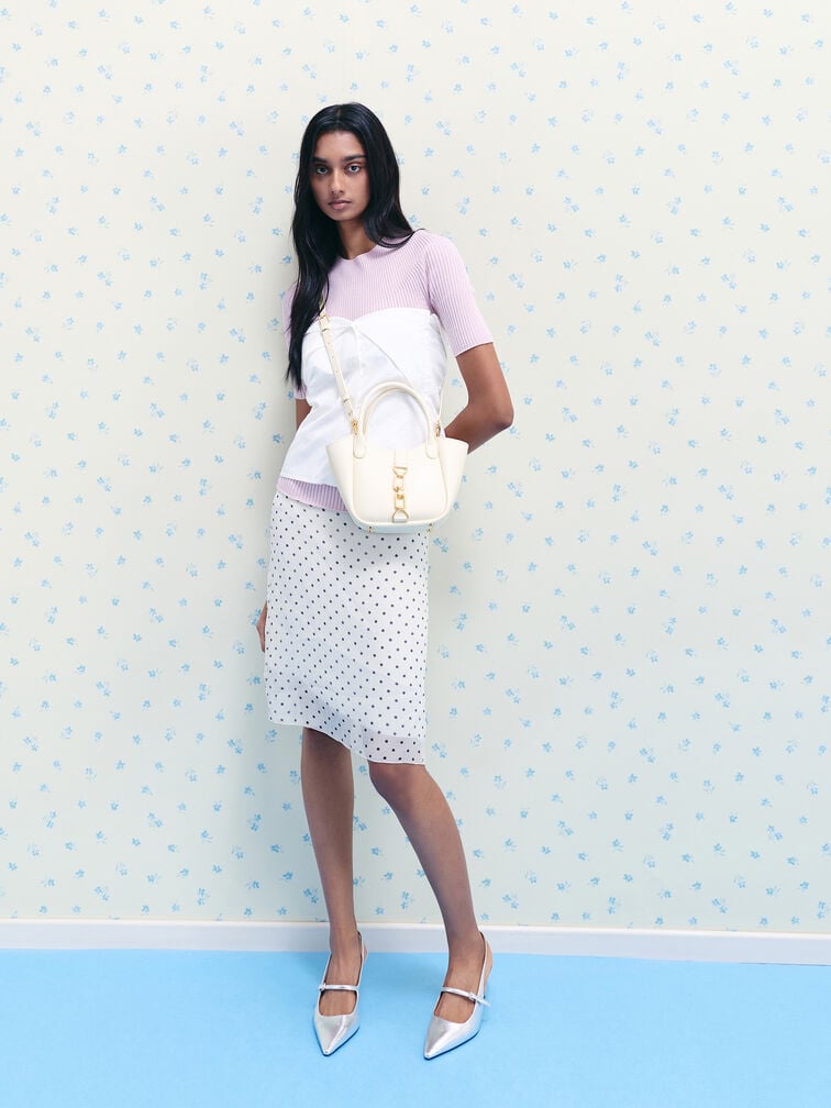 กระเป๋าโท้ทดีเทลโซ่รุ่น Agatha, สีครีม, hi-res