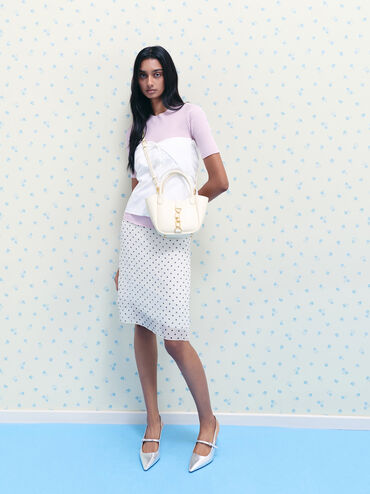 Agatha Chain-Accent Tote Bag, Cream, hi-res