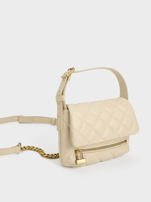 Swing Quilted Shoulder Bag, สีเบจ, hi-res