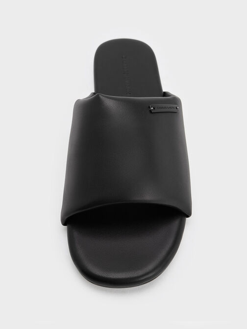 Puffy Wide-Strap Slide Sandals, Black, hi-res