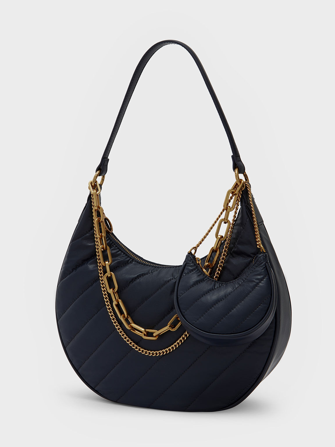 Chailly Panelled Hobo Bag, Navy, hi-res