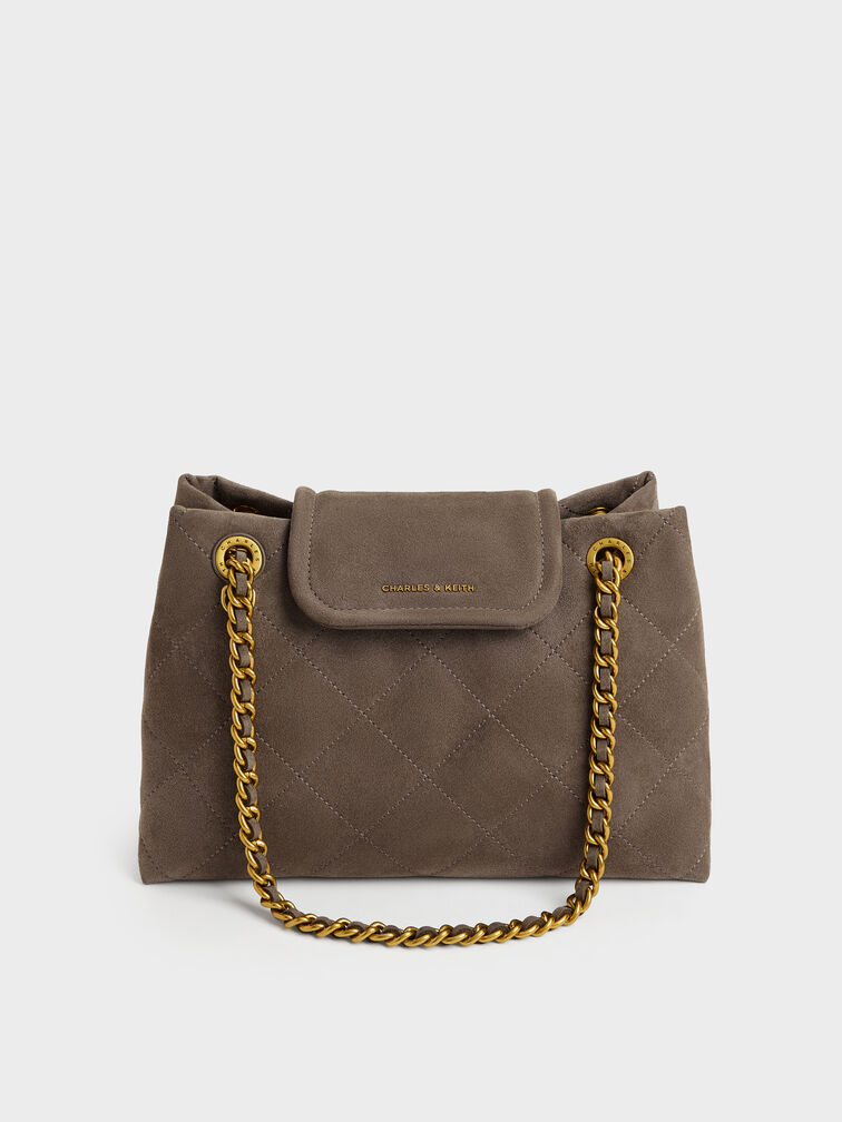 Apfra Quilted Shoulder Bag, Stone Grey, hi-res