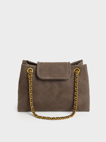 Apfra Quilted Shoulder Bag, Stone Grey, hi-res