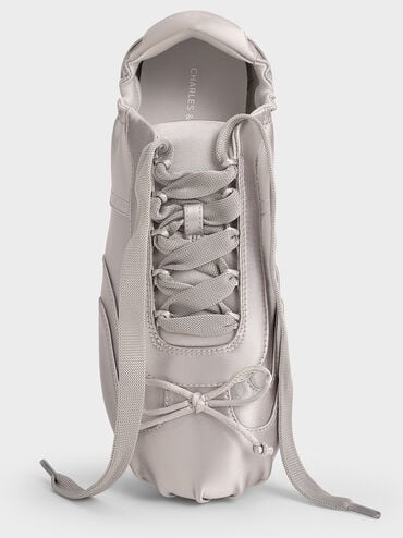 Cece Satin Ruched Bow Sneakers, Light Grey, hi-res