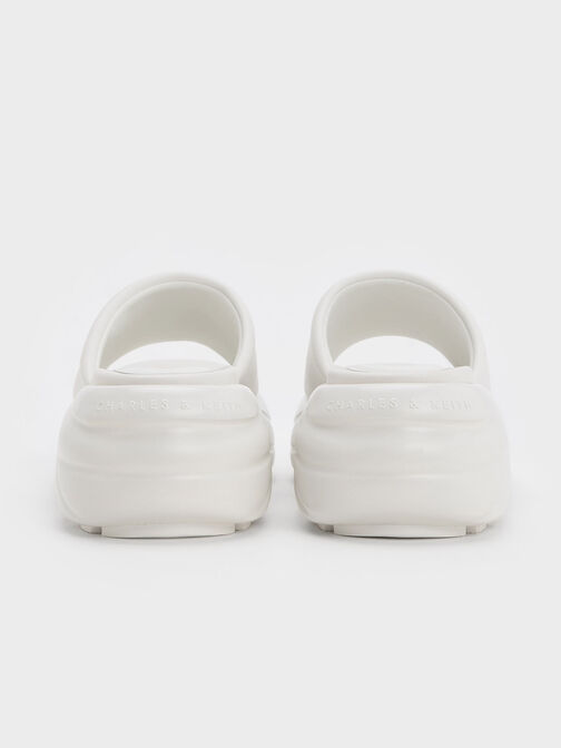 รองเท้าแตะทรงสปอร์ตเสริมแพลตฟอร์มดีไซน์โค้งสายคาดแบบหนา, สีขาว, hi-res