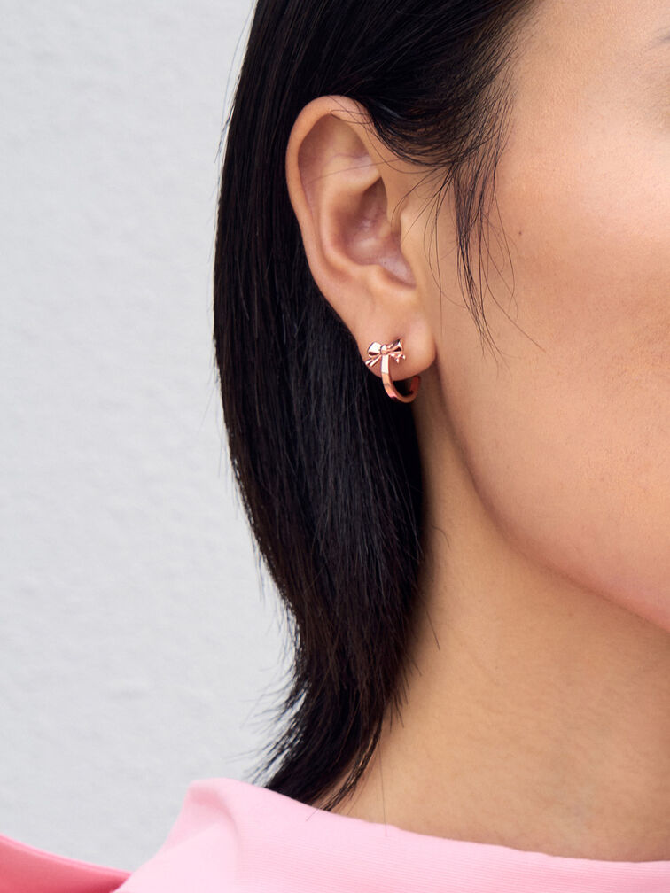 ต่างหูแบบติดตกแต่งโบว์รุ่น Paige, สีโรสโกลด์, hi-res