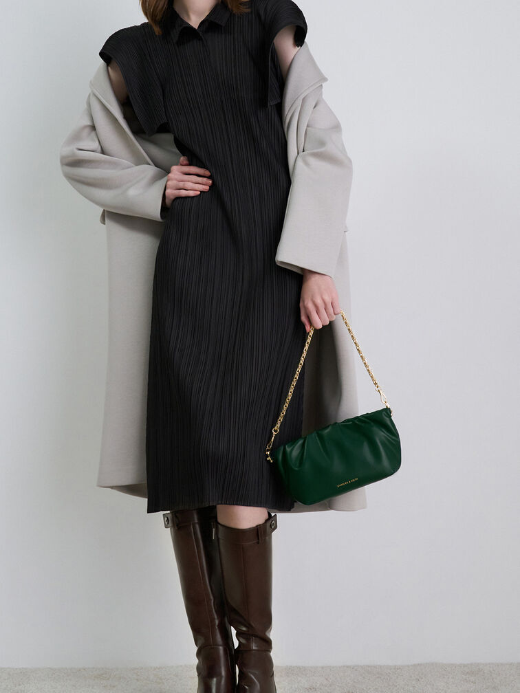 Brigette Ruched Chain-Handle Clutch, Dark Green, hi-res