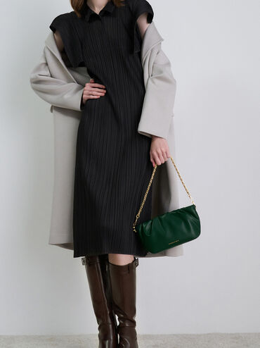 Brigette Ruched Chain-Handle Clutch, Dark Green, hi-res