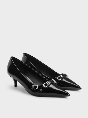 Aira Buckled-Strap Kitten Heels, Black Boxed, hi-res