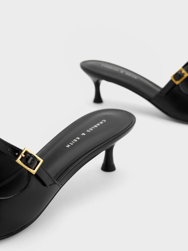 Metallic Cap Heeled Mules, สีดำ, hi-res