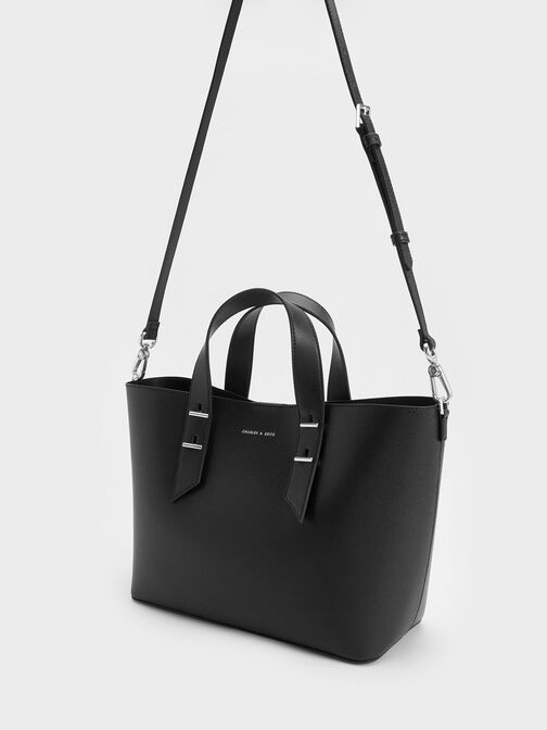 Double Handle Hobo Bag, Black, hi-res