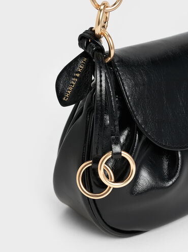 Britton Crinkle-Effect Ruched Saddle Bag, Black, hi-res