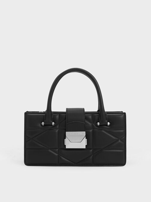 Blanche Quilted Top Handle Bag, สีดำอะไหล่สีเงิน, hi-res