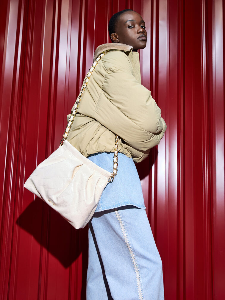 กระเป๋าโฮโบสายคู่รุ่น Duo, สีครีม, hi-res
