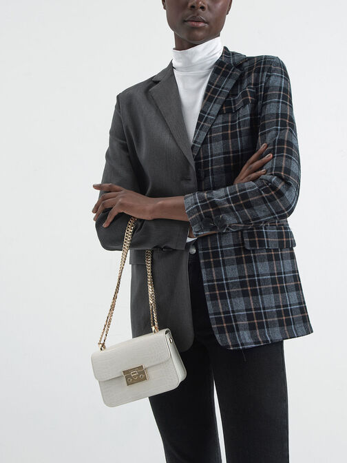 Croc-Effect Chain Strap Crossbody Bag, , hi-res