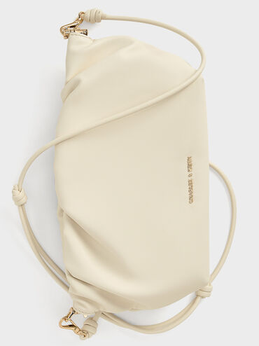 Brigette Ruched Chain-Handle Clutch, Cream, hi-res