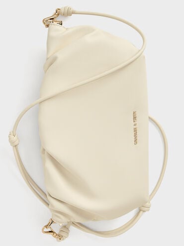 Brigette Ruched Chain-Handle Clutch, Cream, hi-res