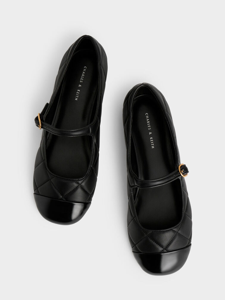Cap-Toe Quilted Mary Janes, Black, hi-res
