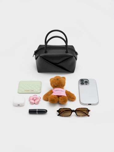 กระเป๋าโบว์ลิ่งดีไซน์ลายเรขาคณิตรุ่น Midori, สีดำอะไหล่สีดำ, hi-res