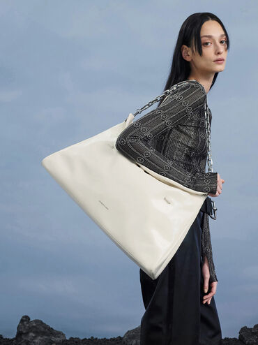 Andromeda Chunky-Chain Trapeze XL Tote Bag, Cream, hi-res