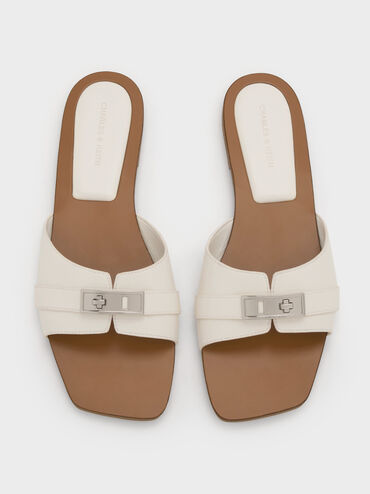 Lando Metallic-Accent Belted Slide Sandals, Chalk, hi-res