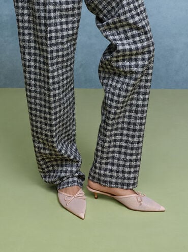 Glittered Mesh Bow Kitten Heels, Pink, hi-res