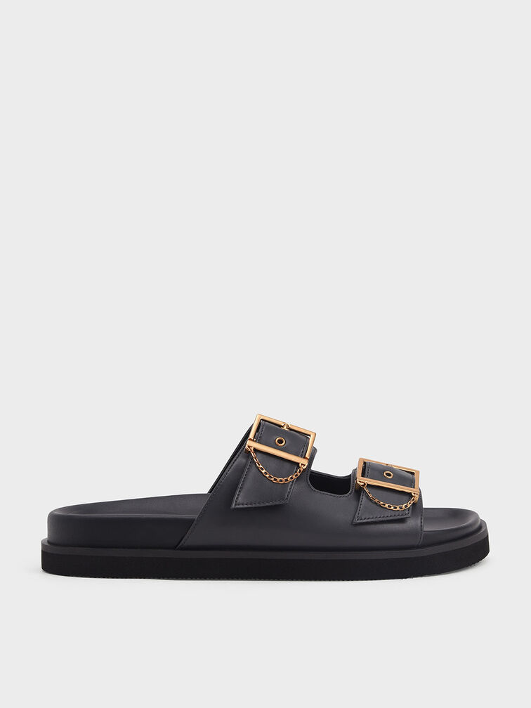 Chain-Link Buckled Slide Sandals, , hi-res