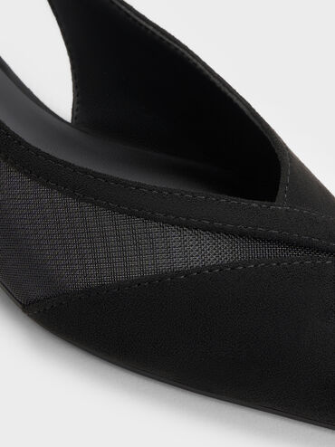 Faux Suede & Mesh Slingback Flats, Black Textured, hi-res