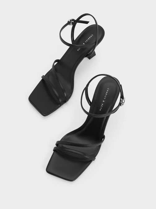 Strappy Trapeze Heel Sandals, สีดำ, hi-res
