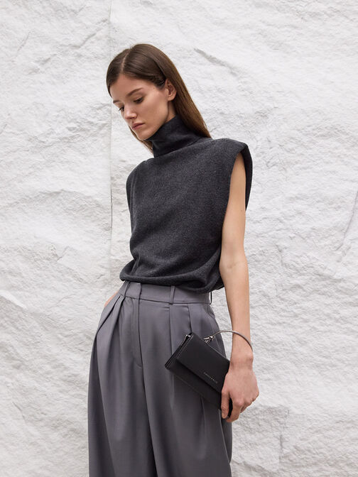 Kristine Sculptural-Handle Long Wallet, Noir, hi-res